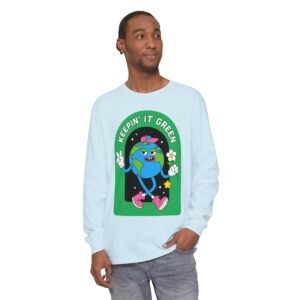 Eco-Friendly Graphic Tee: Keepin' It Green Unisex Long Sleeve Shirt, Casual Wear, Eco-Conscious Gift, Earth Day Apparel, Cute T-Shirt